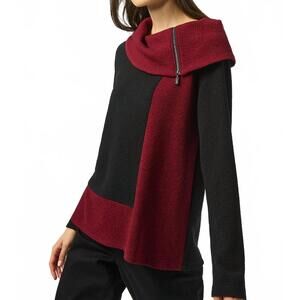 NEW JOSEPH RIBKOFF cowlneck long sleeves textured top in black/red